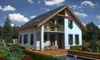 5-Zimmer-Einfamilienhaus mit Zimmer im Erdgeschoss, Wohnbereich im Dachgeschoss und überdachter Terrasse.